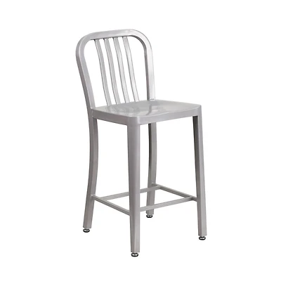 Merrick Lane Santorini Galvanized Steel Indoor/Outdoor Counter Bar Stool With Slatted Back And Powder Coated Finish
