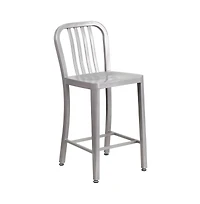 Merrick Lane Santorini Galvanized Steel Indoor/Outdoor Counter Bar Stool With Slatted Back And Powder Coated Finish