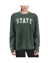 Women's Pressbox Green Distressed Michigan State Spartans Comfy Cord Vintage-Like Wash Basic Arch Pullover Sweatshirt