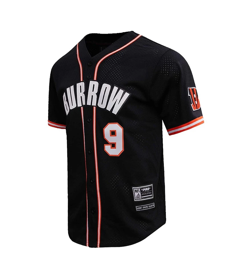 Men's Pro Standard Joe Burrow Black Cincinnati Bengals Mesh Baseball Button-Up T-shirt