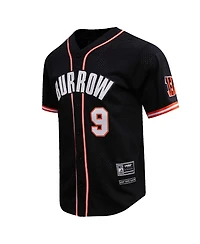 Men's Pro Standard Joe Burrow Black Cincinnati Bengals Mesh Baseball Button-Up T-shirt