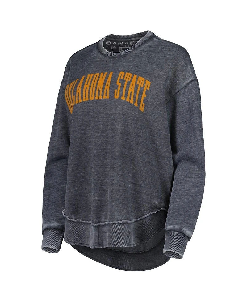 Women's Pressbox Black Distressed Oklahoma State Cowboys Vintage-Like Wash Pullover Sweatshirt