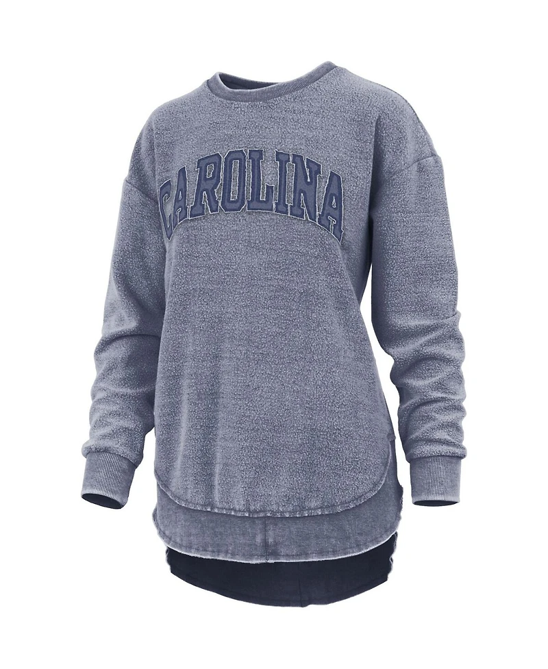 Women's Pressbox Navy Distressed North Carolina Tar Heels Ponchoville Pullover Sweatshirt
