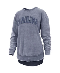 Women's Pressbox Navy Distressed North Carolina Tar Heels Ponchoville Pullover Sweatshirt