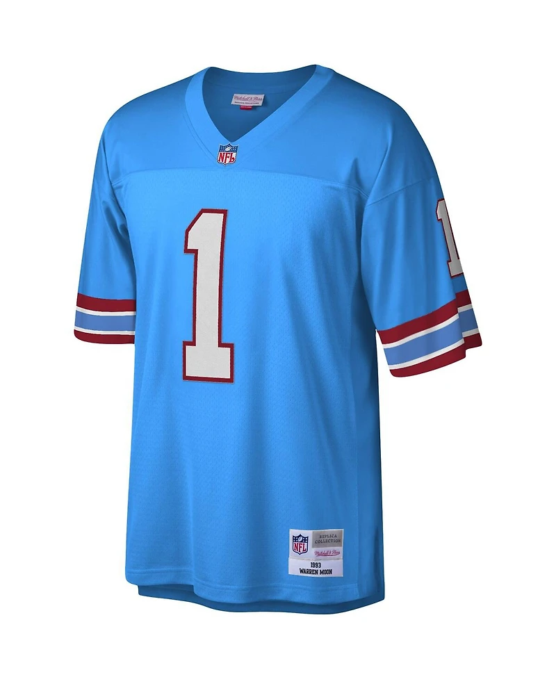 Men's Mitchell & Ness Warren Moon Light Blue Houston Oilers Legacy Replica Jersey