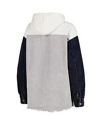 Women's Gameday Couture Gray Distressed Michigan Wolverines Vintage-Like Wash Corduroy Full-Snap Hooded Shacket