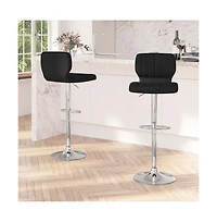 Set Of Two Swivel Bar Stools With Vertical Stitched Back And Adjustable Chrome Base Footrest