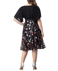 Kiyonna Plus Lillian Embroidered Mesh Midi Cocktail Dress
