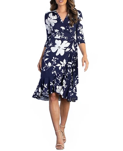 Kiyonna Women's Flirty Flounce Midi Wrap Dress with 3/4 Sleeves