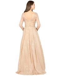 Lara Women's Long Sleeve, A-line Gown with a V-Neckline