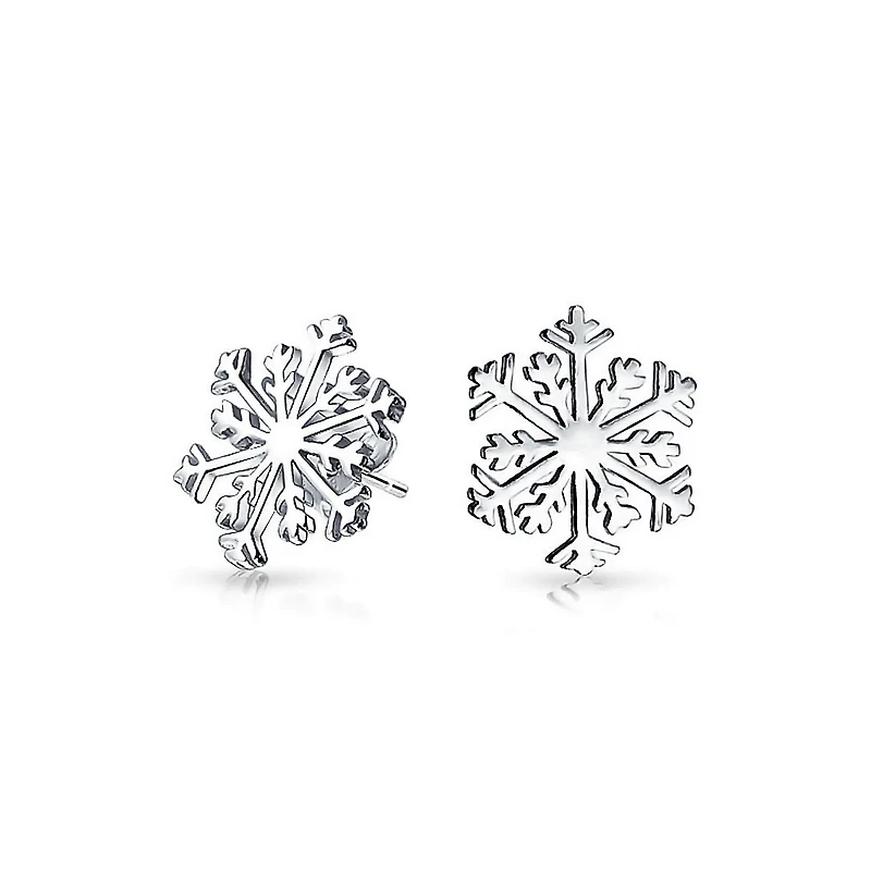 Bling Jewelry Holiday Party Season Christmas Frozen Winter Snowflake Stud Earrings For Sterling Silver