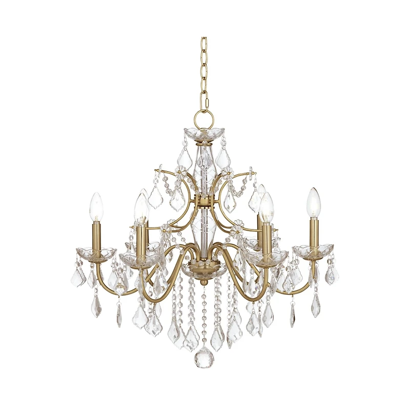 Vienna Full Spectrum Magrite Gold Hanging Chandelier Lighting 26 1/2" Wide French Clear Crystal Curved Arm 6-Light Fixture Dining Room House Foyer Ent