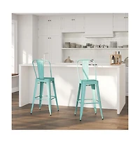 Sabine Metal Indoor-Outdoor Barstool With Vertical Slat Back And Integrated Footrest