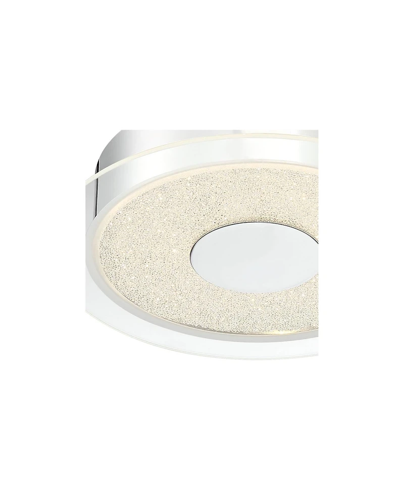 Possini Euro Design Crystal Sand Modern Ceiling Light Flush-Mount Fixture 11" Wide Chrome Led Round Clear Acrylic Ring for Bedroom Kitchen Living Room