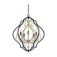 Barnes and Ivy Clara Black Soft Gold Iron Pendant Chandelier 26 1/2" Wide French Amber Crystal 5-Light Fixture for Dining Room House Home Foyer Entryw