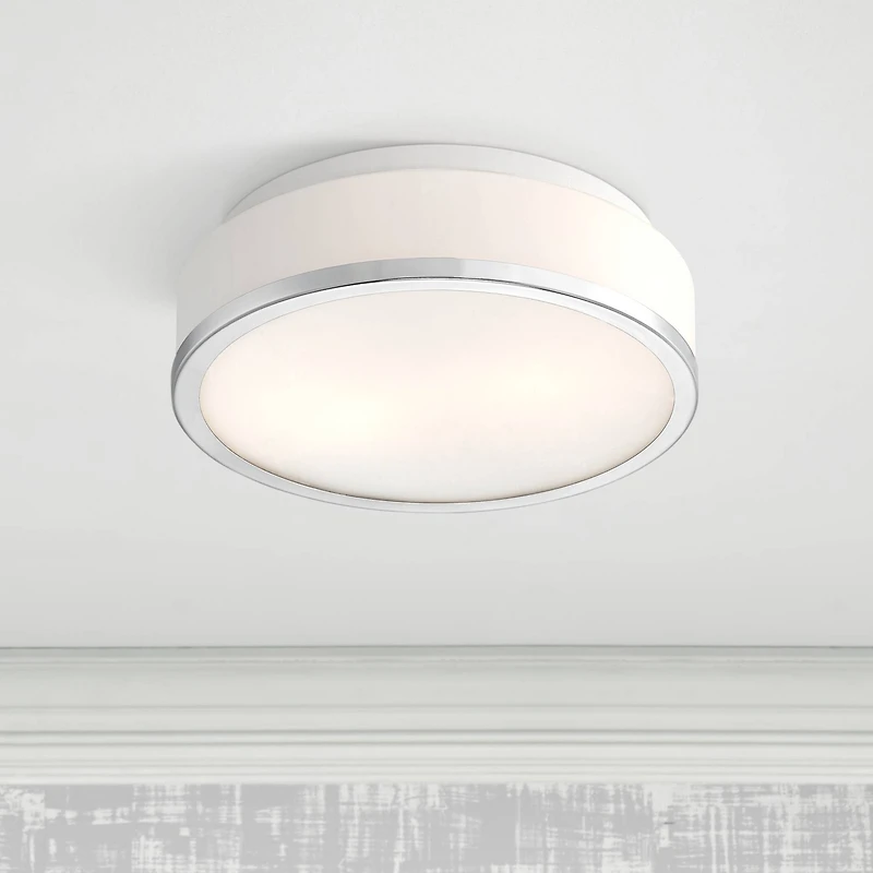 Mavis Modern Ceiling Light Flush-Mount Fixture 10.25" Wide Sleek Chrome 2-Light White Opal Glass Shade for Bedroom Kitchen Living Room Hallway Di