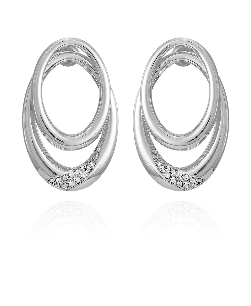 Vince Camuto Silver-Tone Glass Stone Double Hoop Earrings
