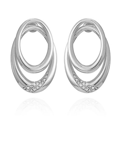 Vince Camuto Silver-Tone Glass Stone Double Hoop Earrings