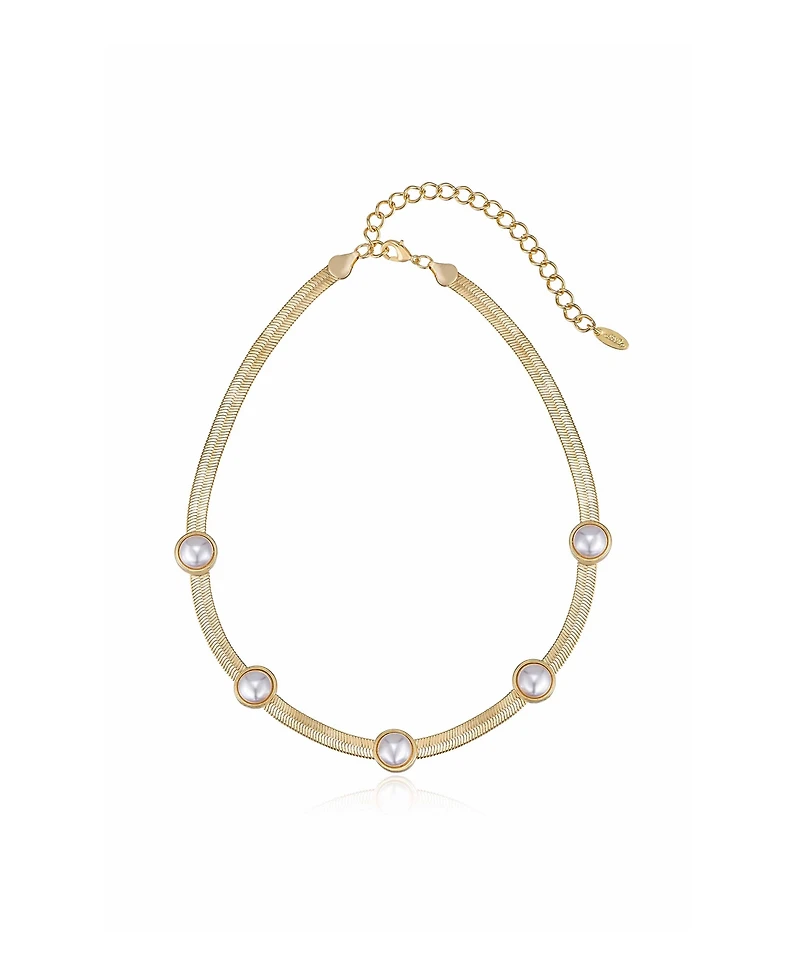 Ettika Imitation Pearl Dotted 18K Gold Plated Snake Chain