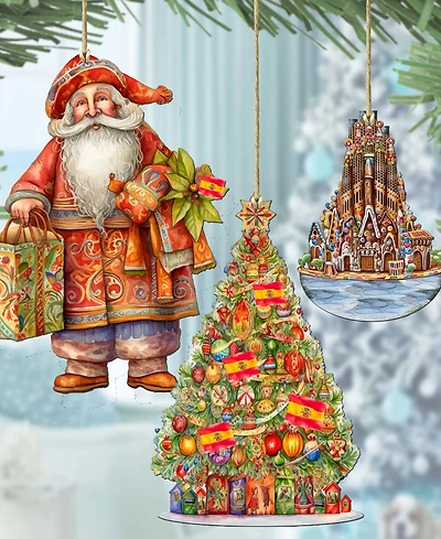 Designocracy Traveling Santa Wooden Ornaments Set of 3 by G.DeBrekht
