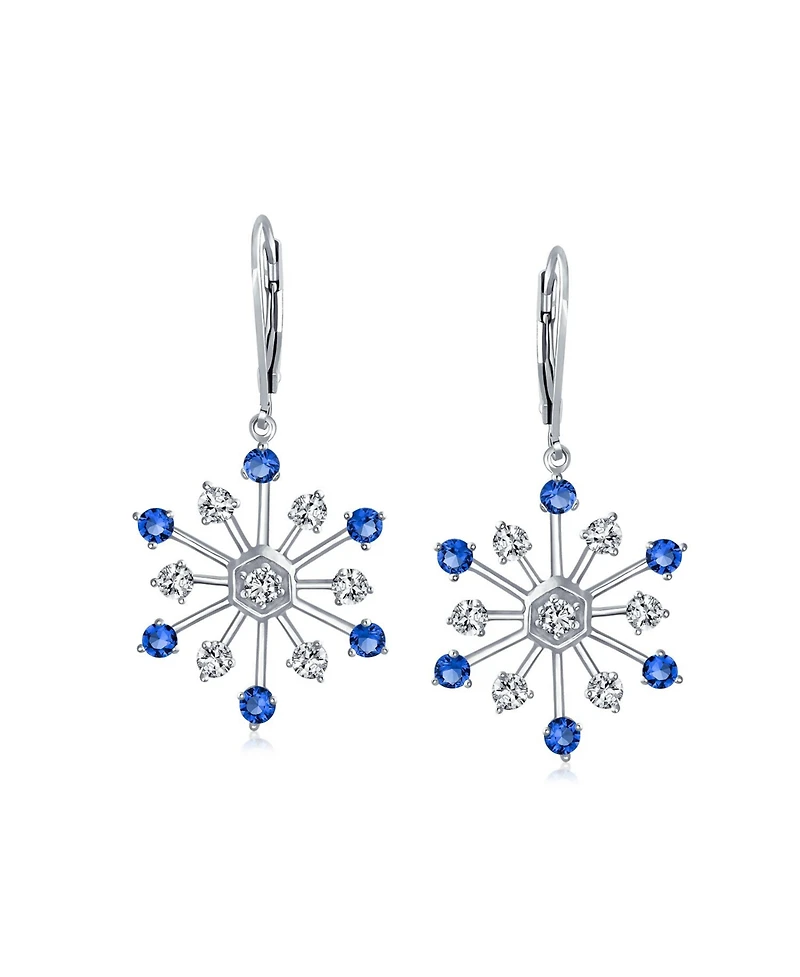 Bling Jewelry Frozen Winter Holiday Party Snowflake Dangle Drop Earrings For Ice Blue Cubic Zirconia Cz
