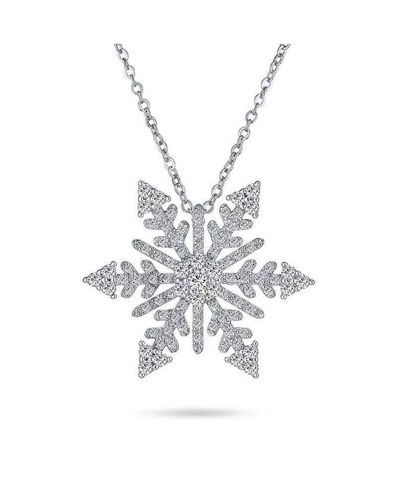 Bling Jewelry Winter Holiday Party Christmas Dangle Snowflake Pendant Necklace Rhodium Plated