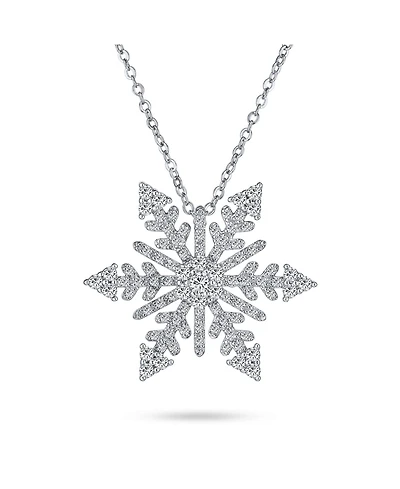 Bling Jewelry Winter Holiday Party Christmas Dangle Snowflake Pendant Necklace Rhodium Plated