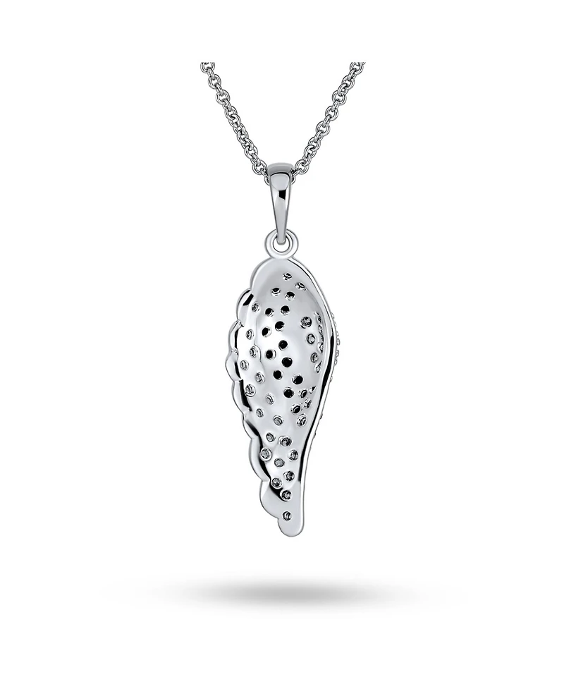 Two Tone Pave Black White Cubic Zirconia Cz Spiritual Guardian Angel Wing Feather Dangle Pendant Necklace For Women For Teen