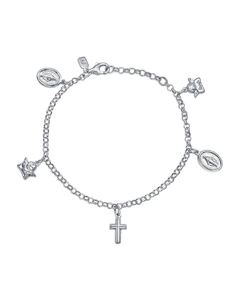 Bling Jewelry Protection Religious Medal Multi Virgin Mary Cross Angels Dangle Charm Bracelet Sterling Silver