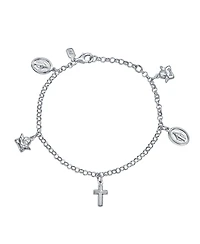 Bling Jewelry Protection Religious Medal Multi Virgin Mary Cross Angels Dangle Charm Bracelet Sterling Silver