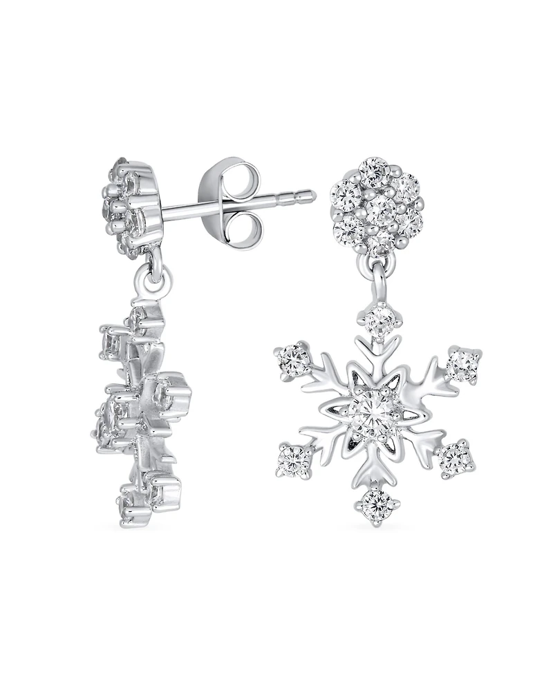 Bling Jewelry Winter Holiday Party Cz Cubic Zirconia Christmas Flower Frozen Snowflake Dangle Earrings Sterling Silver