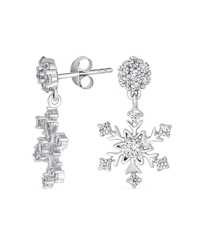 Bling Jewelry Winter Holiday Party Cz Cubic Zirconia Christmas Flower Frozen Snowflake Dangle Earrings Sterling Silver
