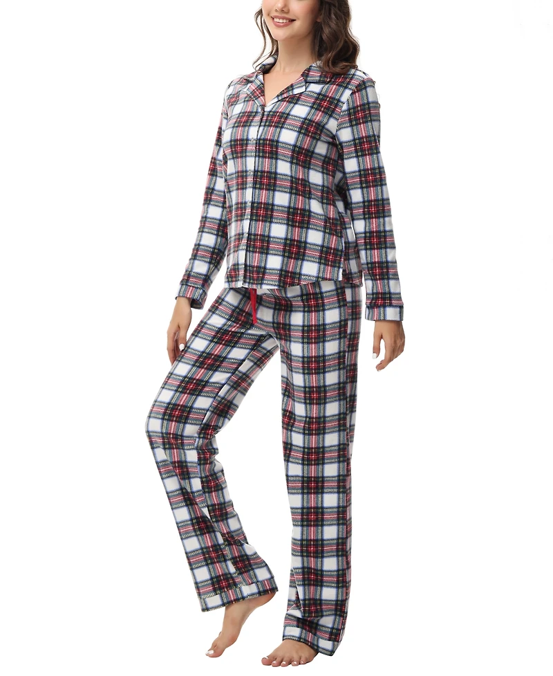 Ink+Ivy Women's Long Sleeve Notch Collar Top with Lounge Pants 2 Piece Pajama Set