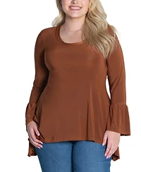 24seven Comfort Apparel Plus Size Long Bell Sleeve High Low Tunic Top
