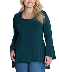24seven Comfort Apparel Plus Long Bell Sleeve High Low Tunic Top