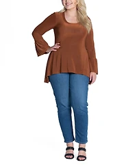 24seven Comfort Apparel Plus Size Long Bell Sleeve High Low Tunic Top