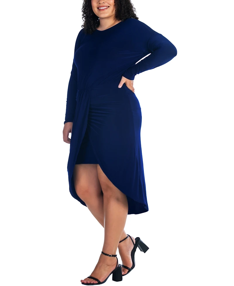 24seven Comfort Apparel Plus Long Sleeve High Low Dress