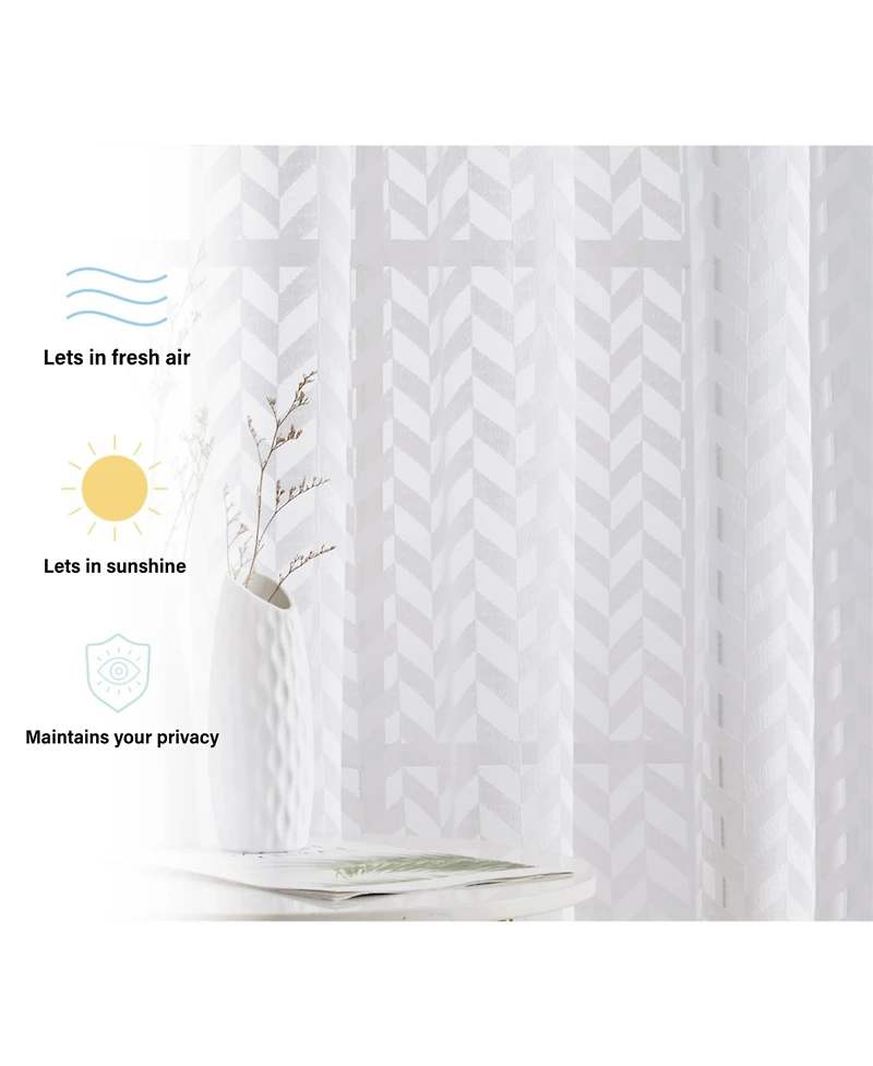 Hlc.me Herringbone Thick Semi Sheer Premium Rod Pocket Window Curtain Panels for Bedroom & Living Room