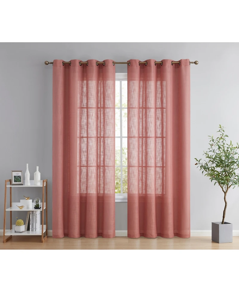 Hlc.me Abbey Faux Linen Textured Semi Sheer Privacy Sun Light Filtering Transparent Window Grommet Curtain Panels
