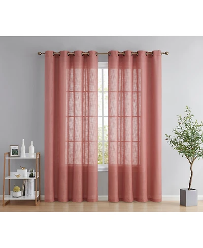Hlc.me Abbey Faux Linen Textured Semi Sheer Privacy Sun Light Filtering Transparent Window Grommet Curtain Panels