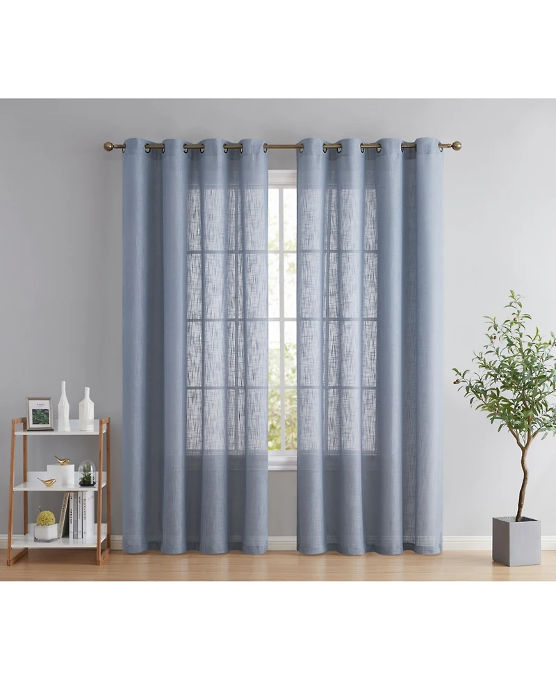 Hlc.me Abbey Faux Linen Textured Semi Sheer Privacy Sun Light Filtering Transparent Window Grommet Curtain Panels