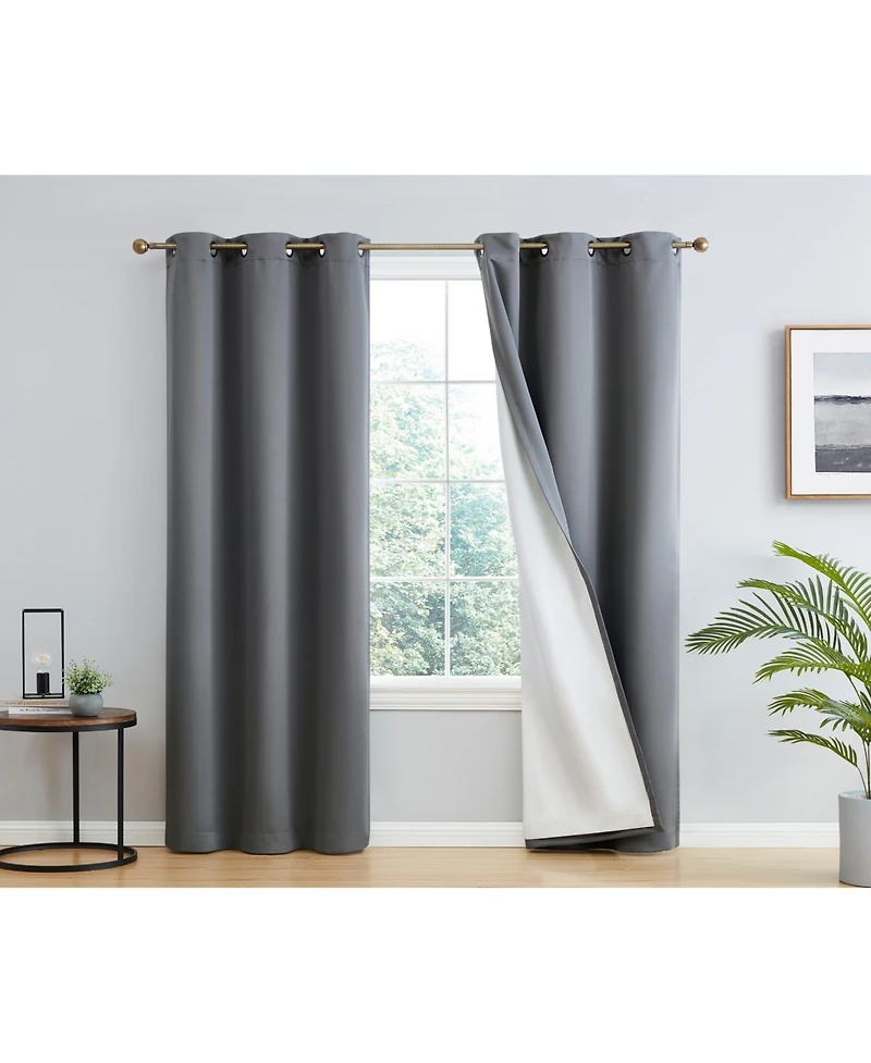 Hlc.me Dakota 100% Complete Blackout Lined Drapery with Double Layer Thermal Insulated Energy Efficient Window Curtain Grommet Panels
