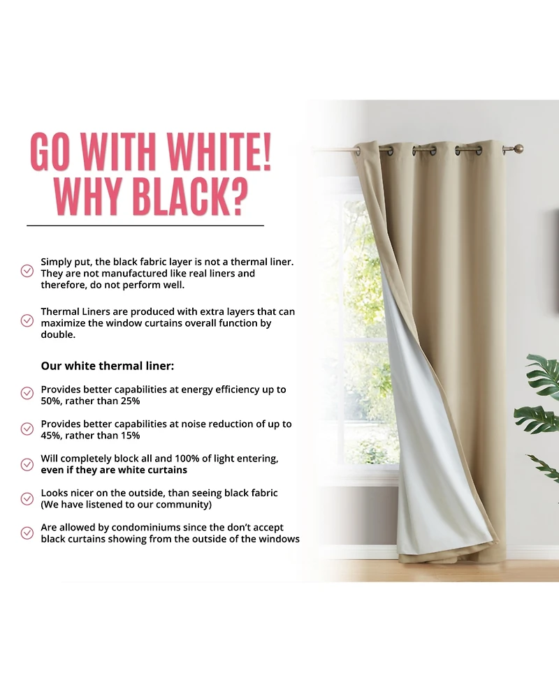 Hlc.me Dakota 100% Complete Blackout Lined Drapery with Double Layer Thermal Insulated Energy Efficient Window Curtain Grommet Panels for Bedroom & Li