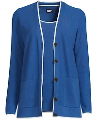 Lands' End Women's Fine Gauge Cotton Cardigan and Tank Sweater Set