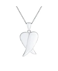 Bling Jewelry Love Created White Synthetic Opal Inlay Spiritual Guardian Angel Wings Feather Necklace Pendant Sterling Silver