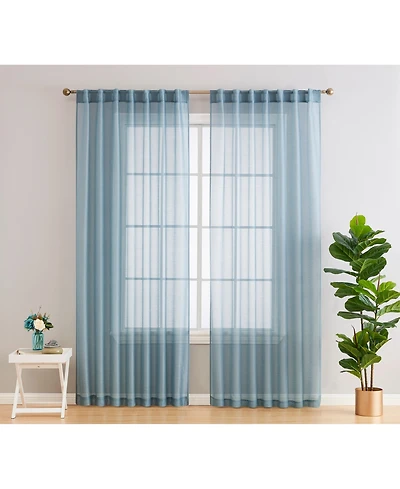 Hlc.me Lauren Semi Sheer Light Filtering Transparent Pocket Top & Back Tab Lightweight Window Curtains Drapery Panels Bedroom & Living Room