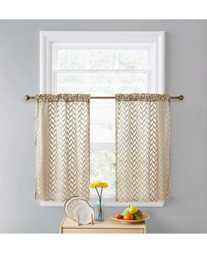 Hlc.me Herringbone Lace Sheer Kitchen Cafe Curtain Tiers for Small Windows & Bathroom