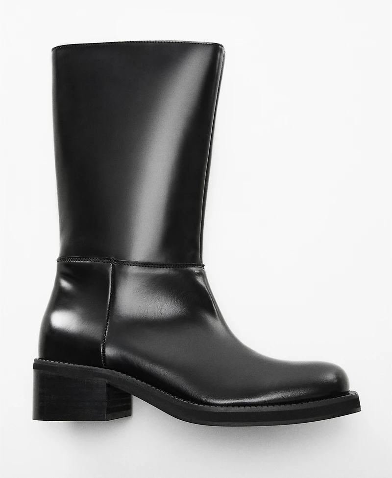 Mango Women's Plain Leather Ankle Boots