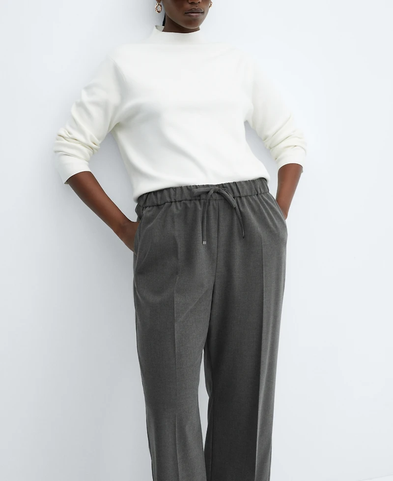 Mango Women's Elastic Waist Wideleg Pants