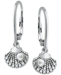 Giani Bernini Freshwater Pearl (3mm) & Cubic Zirconia Shell Leverback Drop Earrings in Sterling Silver, Created for Macy's